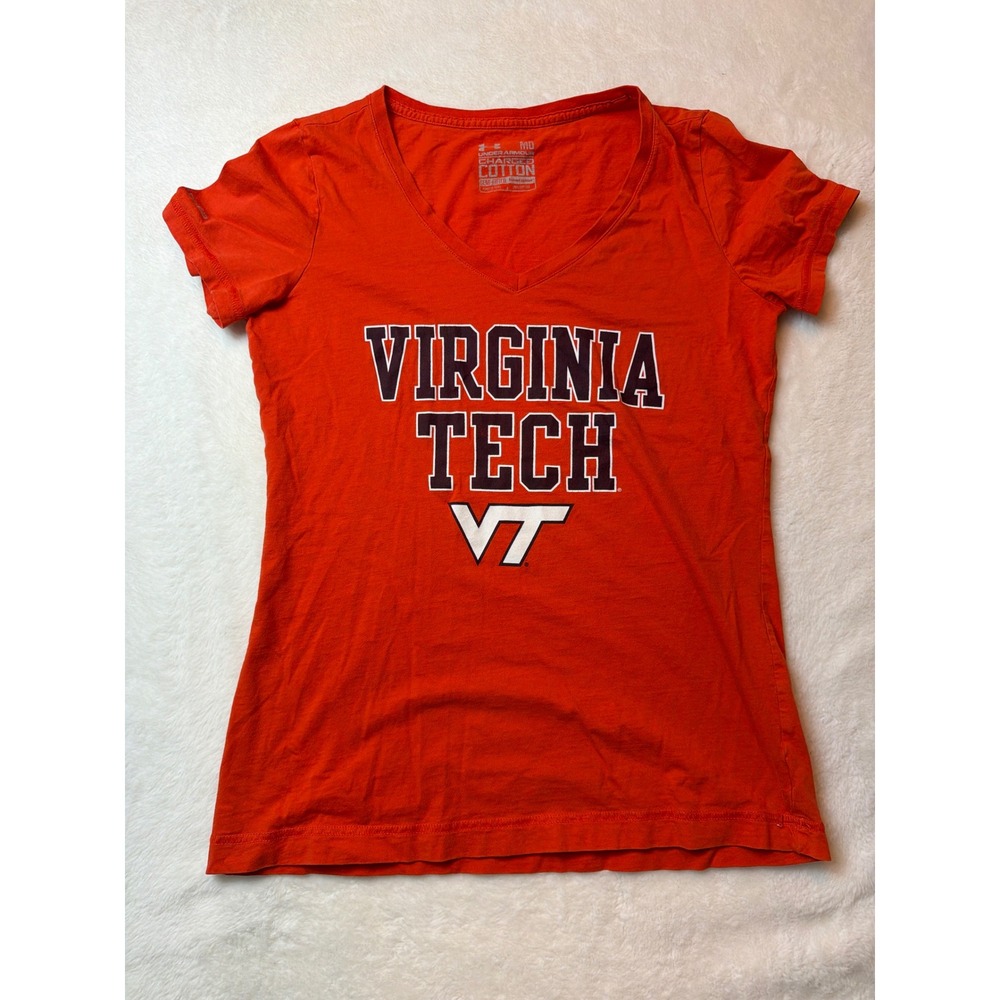 Under Armour Virginia Tech Hokies Womens Orange Charged Cotton V-Neck Tee MD